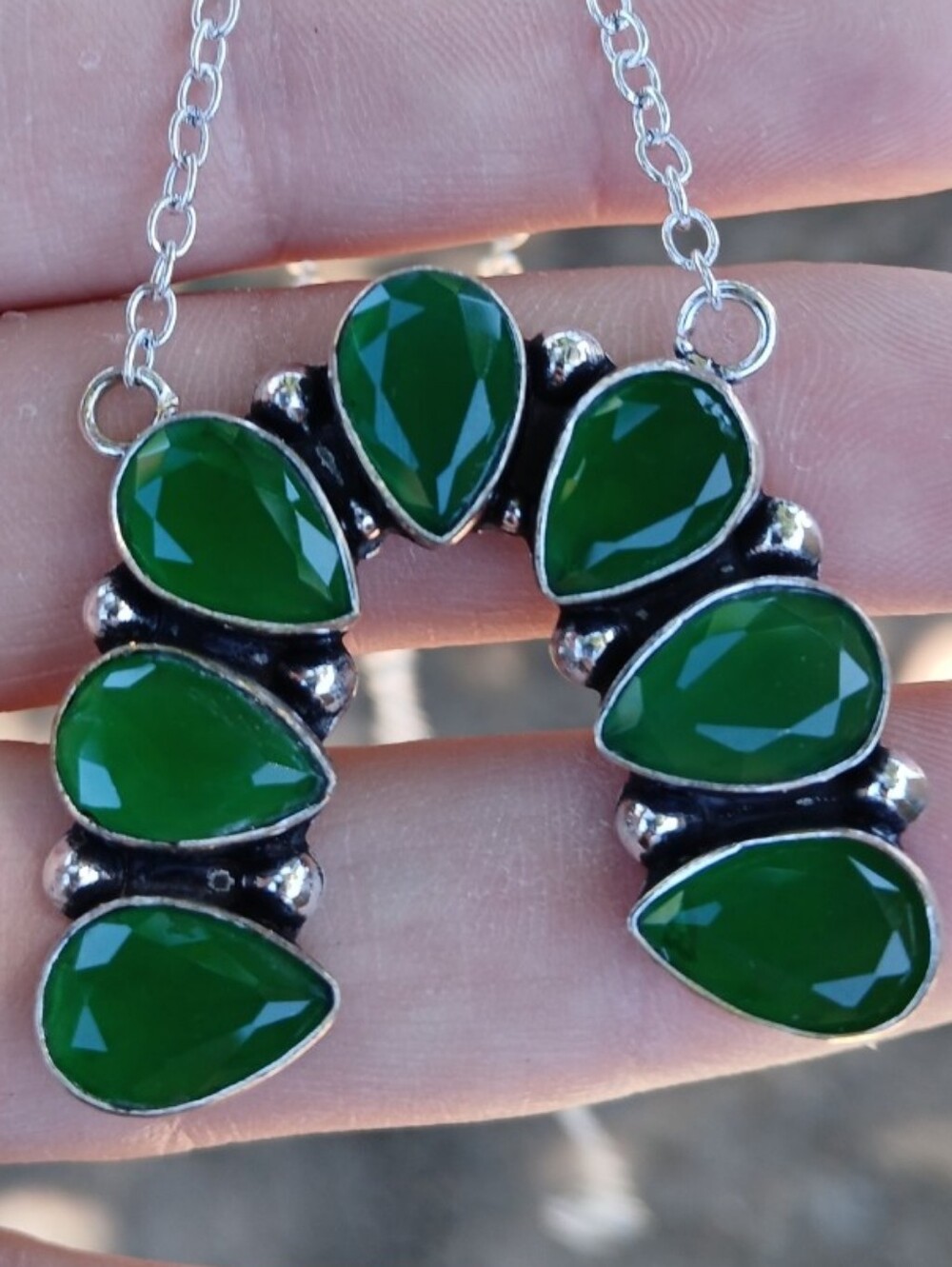 New Green Onyx 925 Silver Naja Necklace. 